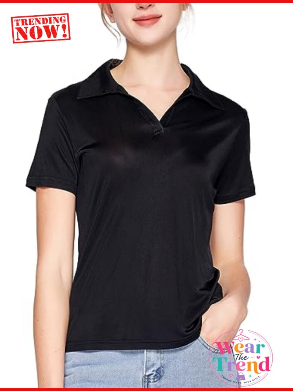Women's Silk Polo Shirt Collar V Neck Short Sleeve Golf Top Business Casual